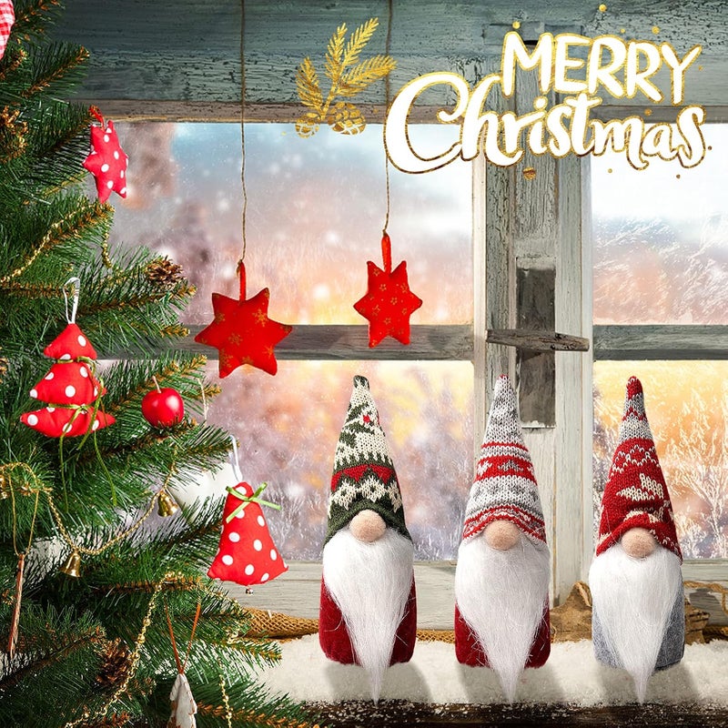 Apipi 3 Pcs Christmas Gnome Decorations - Mini Handmade Swedish Tomte Ornaments, Scandinavian Gnome Decor for Xmas Winter Home Table Decor Gifts - Image 4