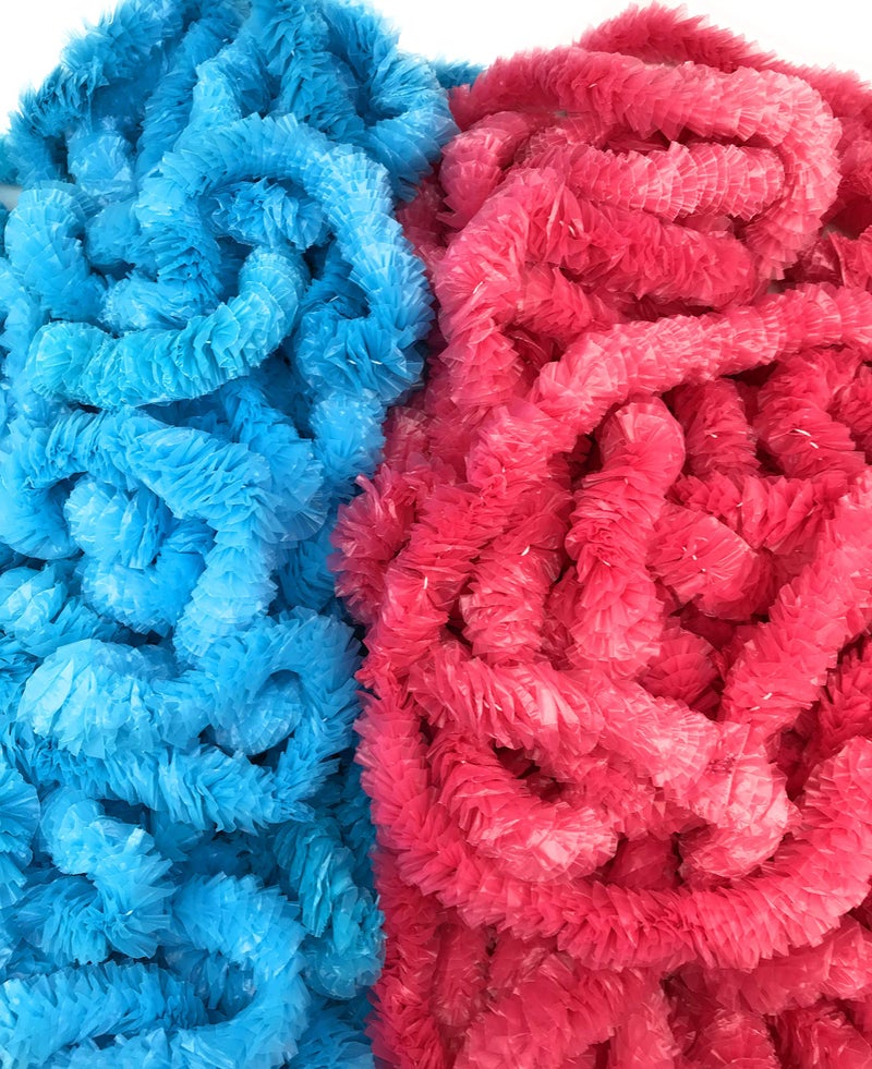 Oojami Baby Gender Reveal Leis Pack 48 Mahalo Hawaiian Luau Party Leis 24 Blue & 24 Pink Flower Necklaces for Baby Shower, Gender Reveal Party Favors & Announcement Decorations - Image 3