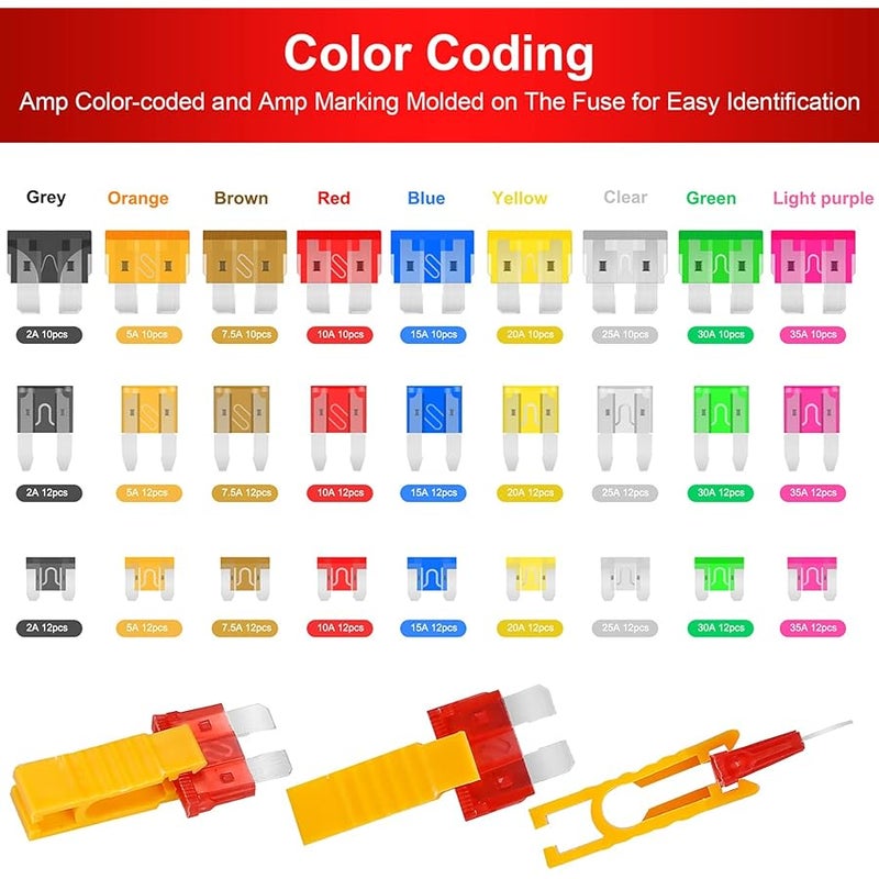 BBjinronjy Fuse Assortment Kit,306pcs Car Boat Truck SUV Auto Automotive Assorted Replacement Blade Fuses Standard & Mini & Low Profile Mini-2A 5A 7.5A 10A 15A 20A 25A 30A 35A with Fuse Puller and Circuit r - Image 3