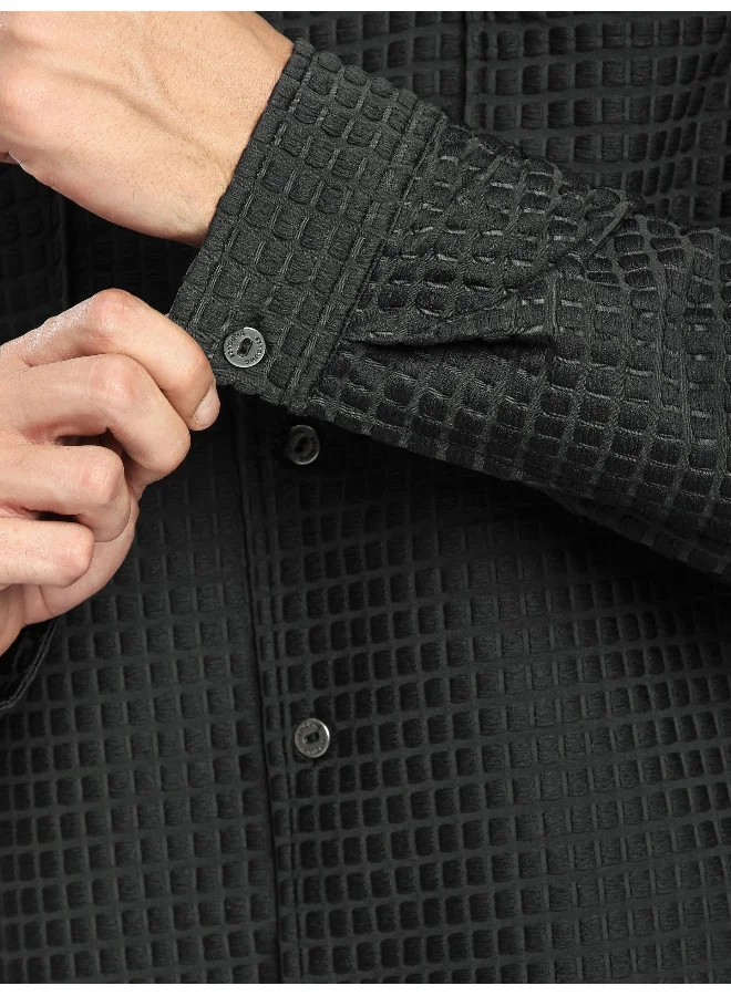 Beyoung Dark Grey Bubble Textured Shacket