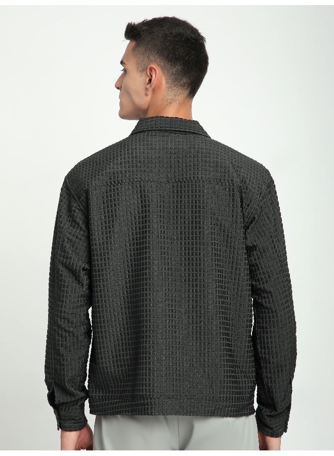 Beyoung Dark Grey Bubble Textured Shacket - Image 2