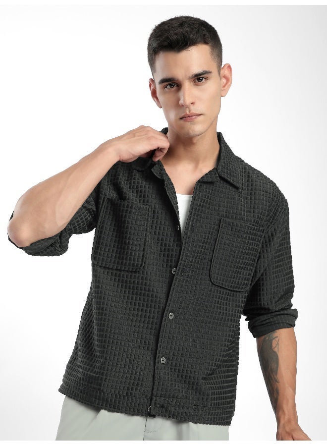 Beyoung Dark Grey Bubble Textured Shacket - Image 1