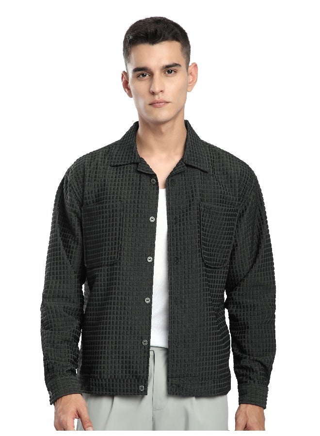 Beyoung Dark Grey Bubble Textured Shacket - Image 5