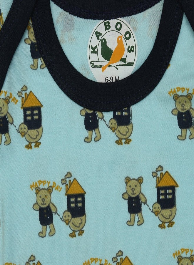 Kaboos Sky Colour 100% Cotton Bodysuit for Baby Boy (0-3 Months) - Image 2