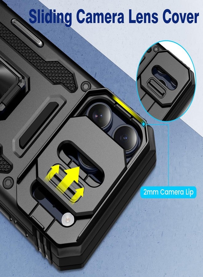 Vego for iPhone-17-Pro-Max Case, with Belt Clip Holster & Slide Camera Cover & 360°Rotatable Ring Kickstand Military Grade Heavy Duty Protection Shockproof Case for iPhone 17 ProMax 2025 - Black - Image 5