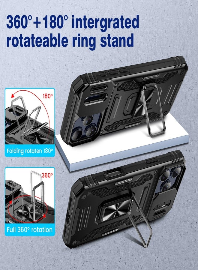 Vego for iPhone-17-Pro-Max Case, with Belt Clip Holster & Slide Camera Cover & 360°Rotatable Ring Kickstand Military Grade Heavy Duty Protection Shockproof Case for iPhone 17 ProMax 2025 - Black - Image 4