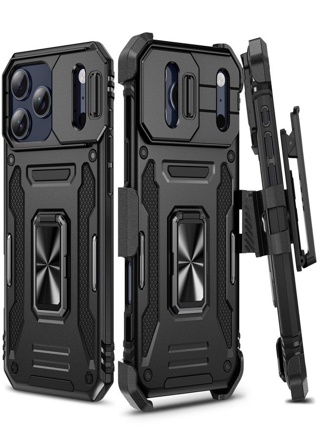 Vego for iPhone-17-Pro-Max Case, with Belt Clip Holster & Slide Camera Cover & 360°Rotatable Ring Kickstand Military Grade Heavy Duty Protection Shockproof Case for iPhone 17 ProMax 2025 - Black - Image 1