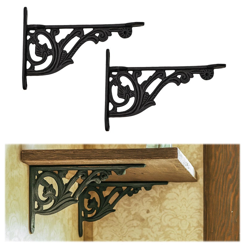SaKeGa Mystic Colonial Cast Iron Shelf Brackets Set of 2 105 cm x 155 cm 4 in x 6 in Victorian HeavyDuty Decorative for Farmhouse Gothic Decor - Image 2