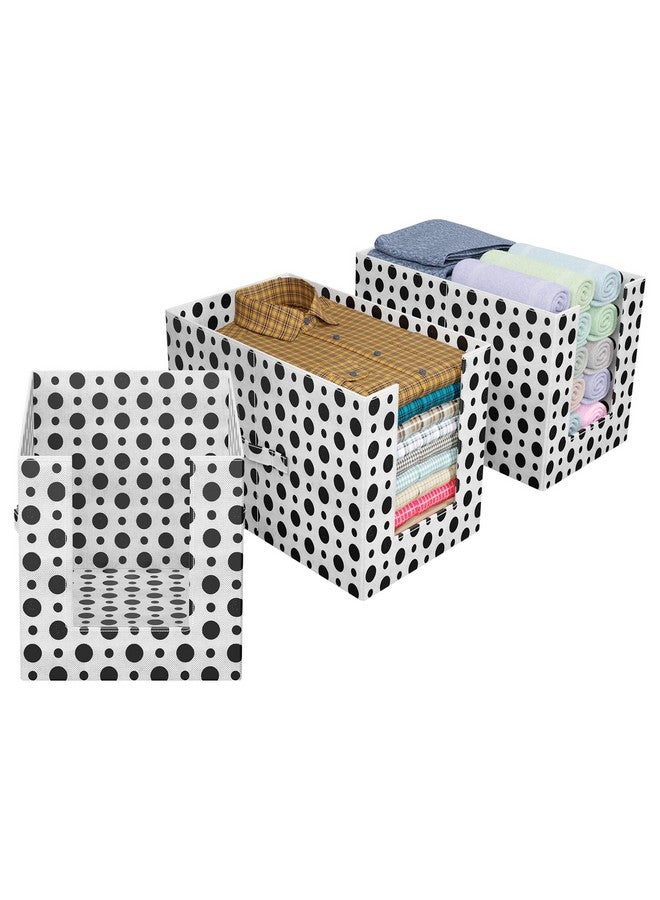 Kuber Industries Polka Dots Shirt Organizer for Wardrobe|Foldable Non Woven Shirt Stacker|Designer Cupboard Organizer for Clothes |Clothes Storage box|Pack of 3 (Black & White) - Image 1