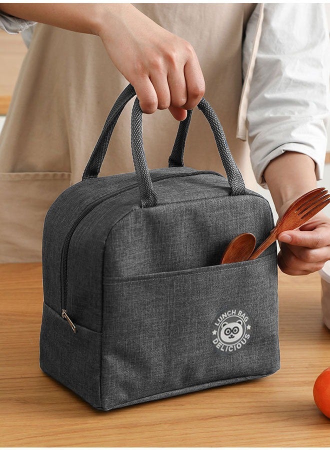 Insulated Lunch Bag Grey, Lunch Tote Bag, Water Resistant Insulated Cooler Bag, Food Handbags Case, High Capacity  - Image 2