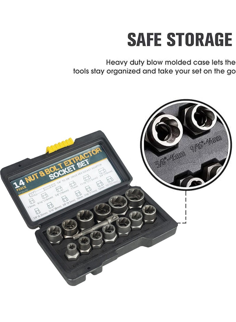 LOOPITYS Impact Bolt & Nut Remover Set, 13+1 Pieces Bolt Extractor Tool Set with Solid Storage Case - Image 5