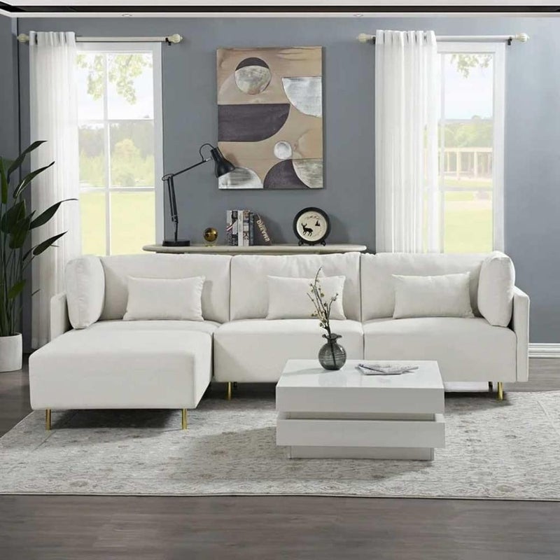 Betak Suede wood and velvet corner sofa - white - Image 1