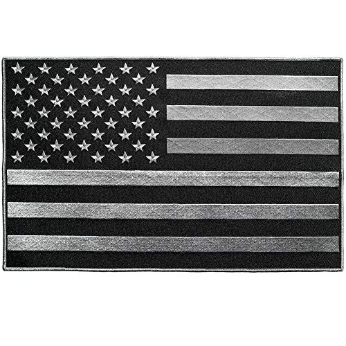 VEGASBEE® Big United States of America Flag USA Embroidered Iron-on Patch American Subdued Colors Black-Gray for Jacket Rider Vest Extra Large 14" by 9" inches XL Size US - Image 1