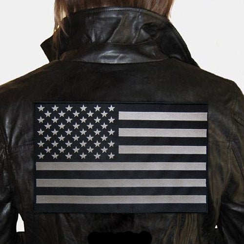 VEGASBEE® Big United States of America Flag USA Embroidered Iron-on Patch American Subdued Colors Black-Gray for Jacket Rider Vest Extra Large 14" by 9" inches XL Size US - Image 4