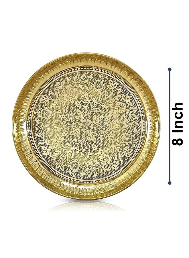 BENGALEN Brass Pooja Thali Set with Red Gift Box 8 Inch Pital Puja Thali Dhup Dan Kalash Palli Ghanti Kangura Plate Kuber Diya for Diwali Home Mandir Office Wedding Return Gifts Items - Image 2