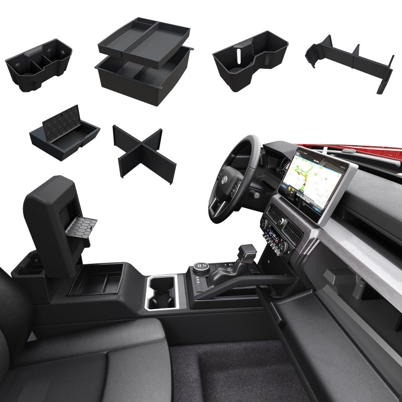ELECFRESH 6PCS Center Console Organizer Tray for 2026 2025 2024 Toyota Tacoma Accessories, Armrest Hidden Storage Box, Rear and Console Cup Holder Glove and Armrest Storage Box with Insert Divider - Image 1