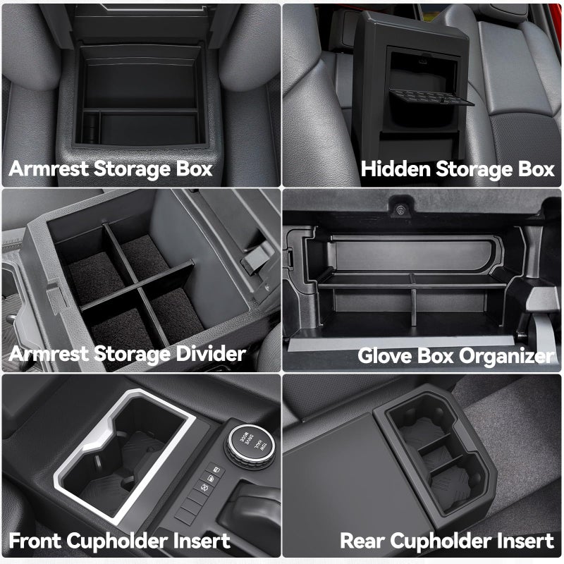 ELECFRESH 6PCS Center Console Organizer Tray for 2026 2025 2024 Toyota Tacoma Accessories, Armrest Hidden Storage Box, Rear and Console Cup Holder Glove and Armrest Storage Box with Insert Divider - Image 2
