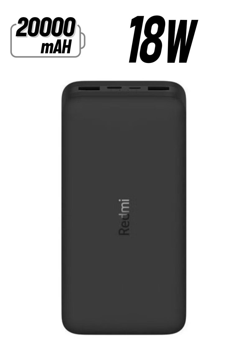 JAJEEK Redmi 18W Fast Charger Power Bank 20,000mAh (Xiaomi) – Ultra-Fast Charging for Phones, Tablets, Laptops, and More, High Capacity, Portable Power Solution for On-the-Go, Dual USB Output, Quick Recharge, Black - Image 1