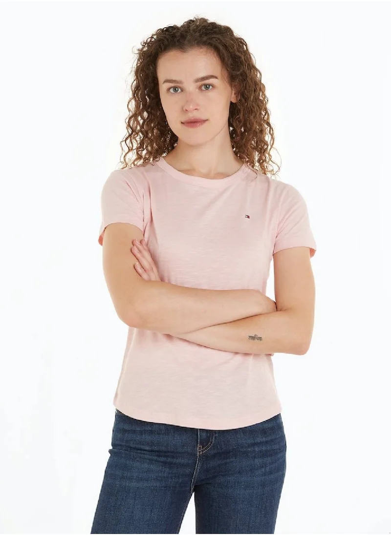 TOMMY HILFIGER Women's 1985 Collection Textured Stripe Slim T-Shirt -  Pure organic slub cotton, Pink