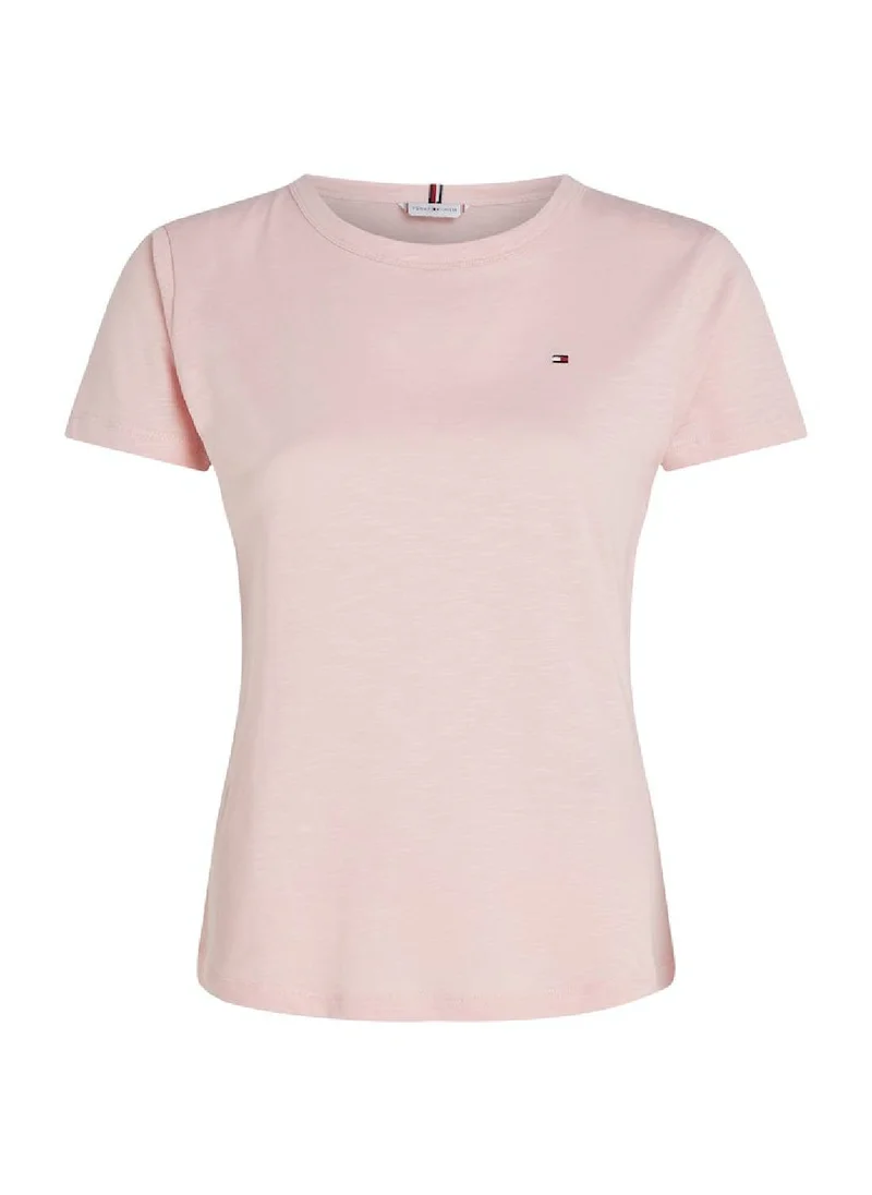 TOMMY HILFIGER Women's 1985 Collection Textured Stripe Slim T-Shirt -  Pure organic slub cotton, Pink