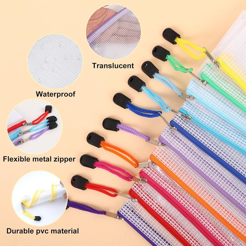 EOOUT 28pcs Mesh Zipper Pouch, Waterproof Zipper Bags, 8 Sizes Plastic Travel Pouch, 10 Colors, Multipurpose for Board Game, Travel Storage, School Supplies, Office Appliances, Home Organize - Image 4