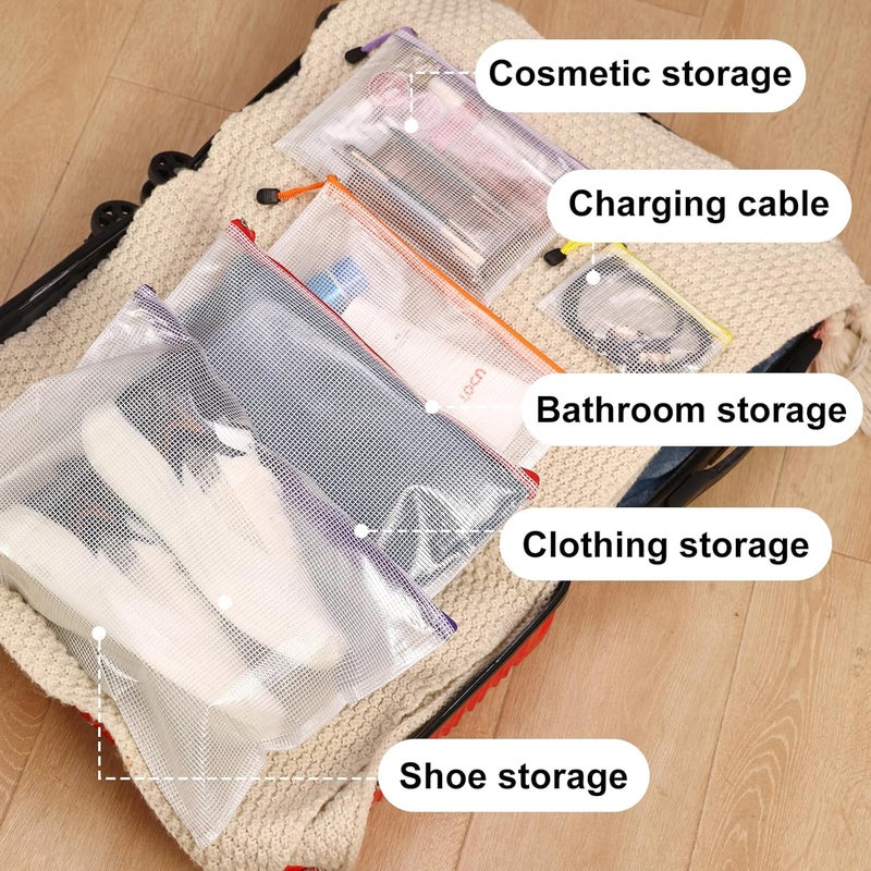 EOOUT 28pcs Mesh Zipper Pouch, Waterproof Zipper Bags, 8 Sizes Plastic Travel Pouch, 10 Colors, Multipurpose for Board Game, Travel Storage, School Supplies, Office Appliances, Home Organize - Image 5