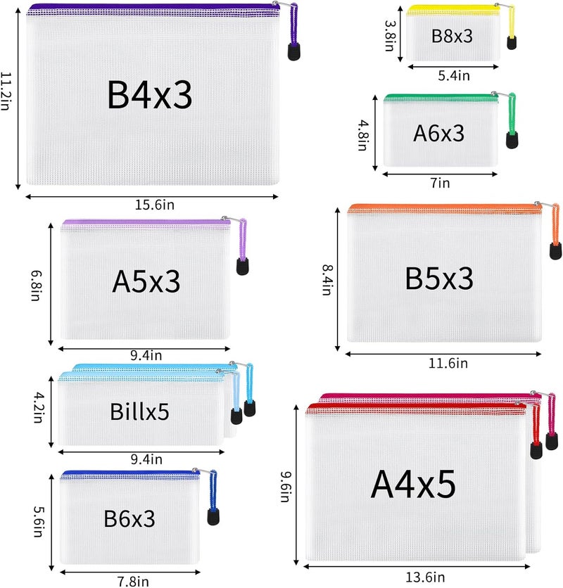EOOUT 28pcs Mesh Zipper Pouch, Waterproof Zipper Bags, 8 Sizes Plastic Travel Pouch, 10 Colors, Multipurpose for Board Game, Travel Storage, School Supplies, Office Appliances, Home Organize - Image 3