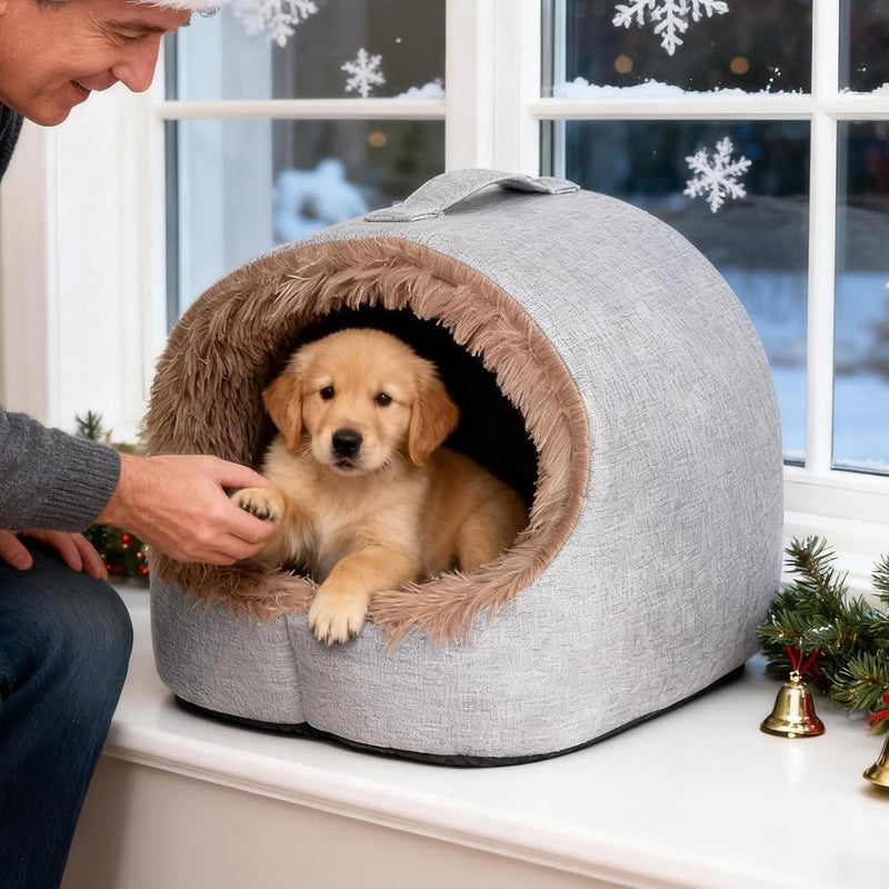 Winter Cat Cave - Winter Semi-Closed Comfortable Warm Kitten Bed | Pet Calming Nest Covered Cat Cave - for Home Dorm Bedroom Living Room Balcony - Image 3