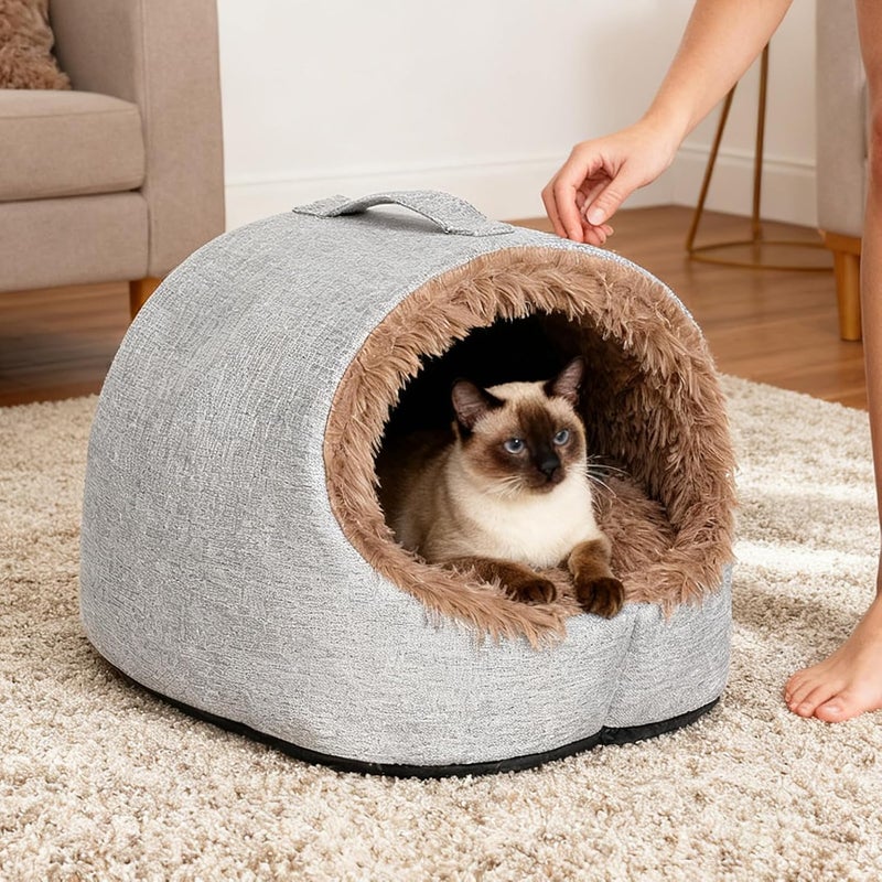 Winter Cat Cave - Winter Semi-Closed Comfortable Warm Kitten Bed | Pet Calming Nest Covered Cat Cave - for Home Dorm Bedroom Living Room Balcony - Image 2
