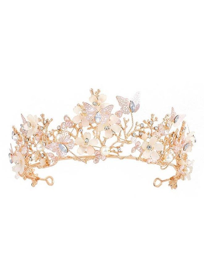 Kisshine - Bride Wedding Flower Crowns and Tiaras Bridal Butterfly Tiara Baroque Queen Crown Crystal Costume Party Hair Accessories for Women and Girls - Image 1