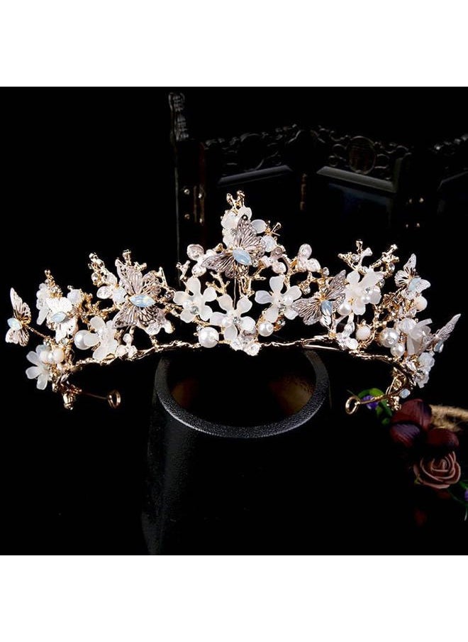 Kisshine - Bride Wedding Flower Crowns and Tiaras Bridal Butterfly Tiara Baroque Queen Crown Crystal Costume Party Hair Accessories for Women and Girls - Image 1