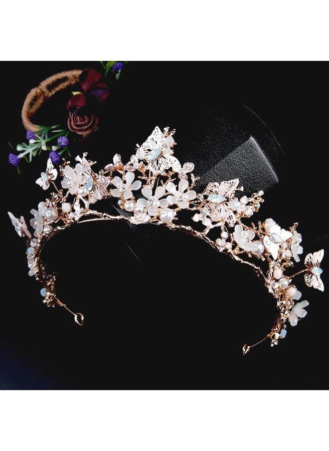 Kisshine - Bride Wedding Flower Crowns and Tiaras Bridal Butterfly Tiara Baroque Queen Crown Crystal Costume Party Hair Accessories for Women and Girls - Image 1