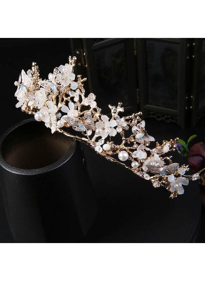 Kisshine - Bride Wedding Flower Crowns and Tiaras Bridal Butterfly Tiara Baroque Queen Crown Crystal Costume Party Hair Accessories for Women and Girls - Image 1