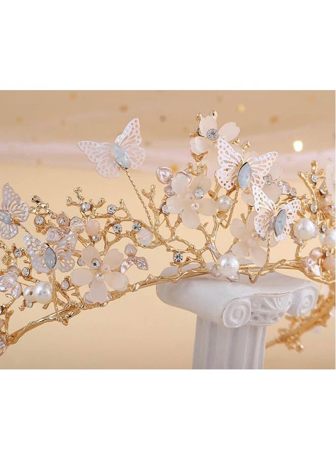 Kisshine - Bride Wedding Flower Crowns and Tiaras Bridal Butterfly Tiara Baroque Queen Crown Crystal Costume Party Hair Accessories for Women and Girls - Image 1
