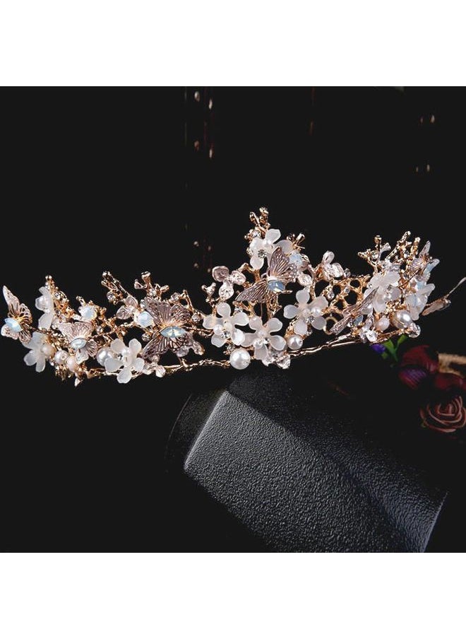 Kisshine - Bride Wedding Flower Crowns and Tiaras Bridal Butterfly Tiara Baroque Queen Crown Crystal Costume Party Hair Accessories for Women and Girls - Image 1