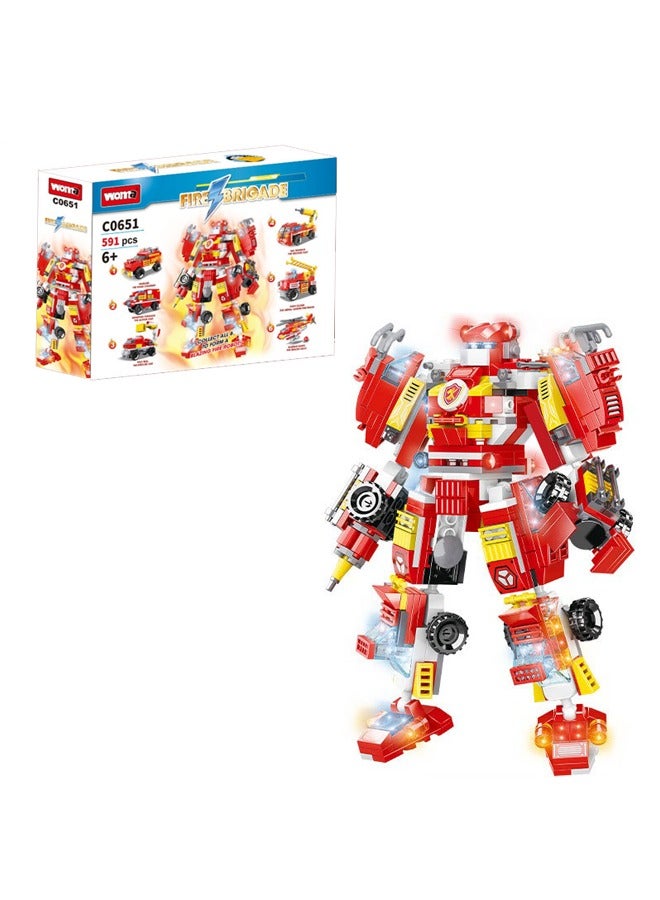 WOMA مجموعة مكعبات بناء سيارة نموذج إنقاذ الحريق 6 في 1، ألعاب مكعبات إبداعية للأولاد من عمر 6 سنوات فما فوق - Image 1