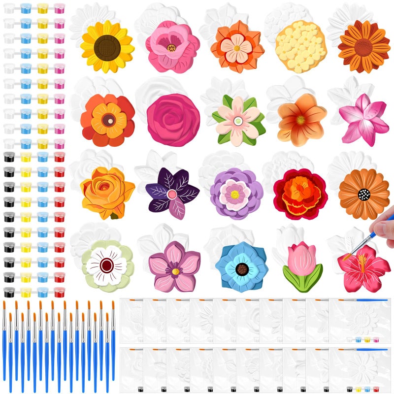 JellyArch 20 Set Flower DIY Painting Kit Ceramic to Paint Your Own Statues Unpainted Plaster Figurines Brushes Acrylic Paints Bags Party Favor for Adults - Image 2