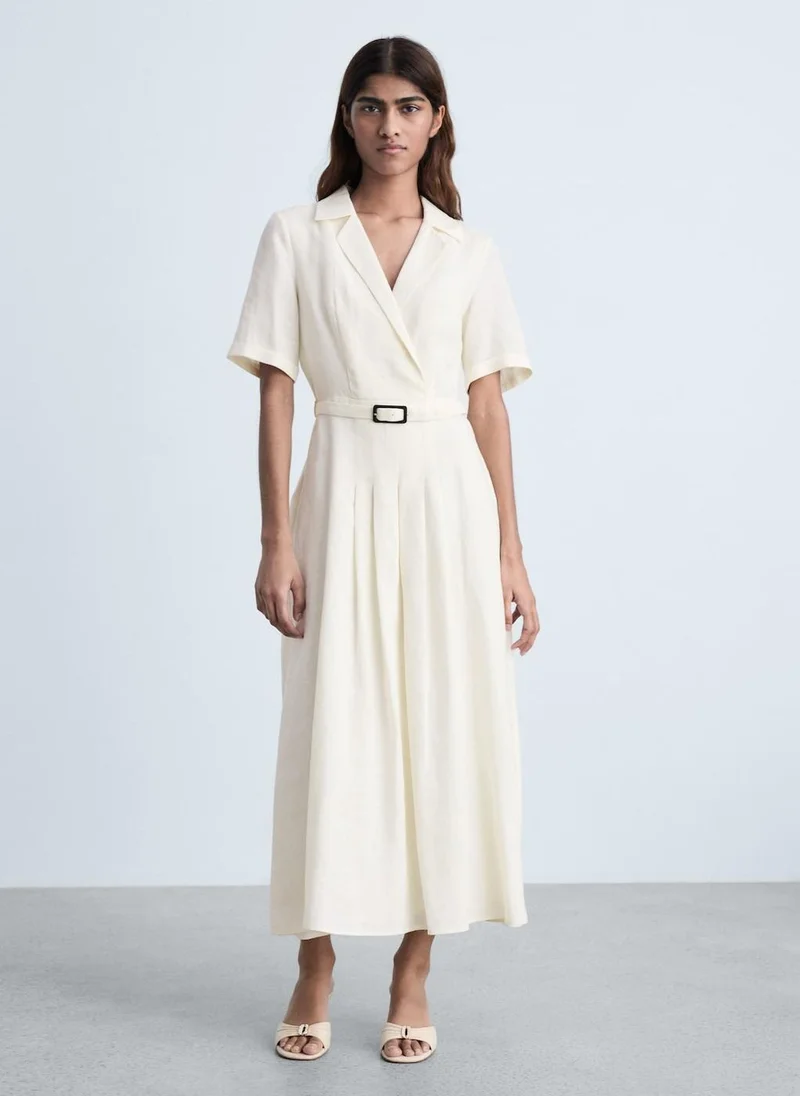 مانجو Casual Belt Linen Dress