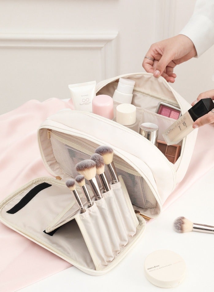Travel Accessories Makeup Bag for Women, Large Capacity Cosmetic Bag, Portable PU Leather, Water-Resistant Makeup Organizer with Handle, Stylish Travel Toiletry Bag, Great Gift for Her - Image 1