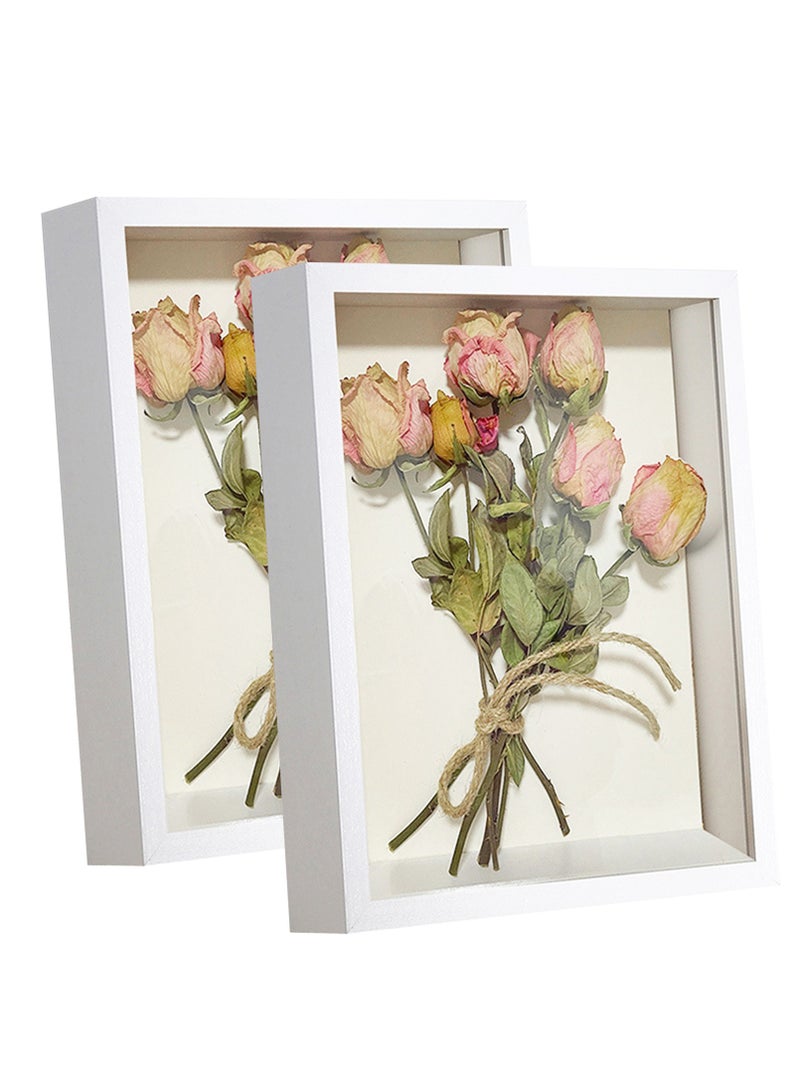 2pcs Shadow Box Frame Display Case 8x10'', Dried Flower Photo Frame, 3D Picture Frame Display Case Deeper 3cm with Transparent Acrylic Panel for Photos, DIY Crafts, Wedding Souvenir (White 8x10)  - Image 1