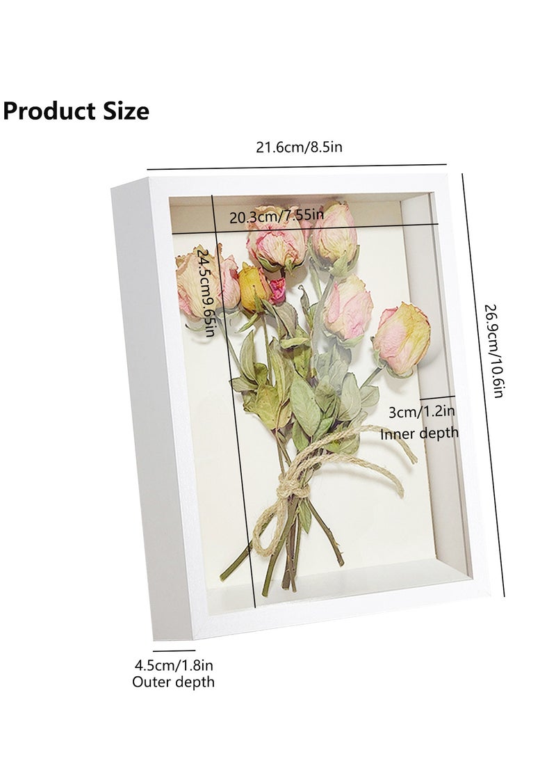 2pcs Shadow Box Frame Display Case 8x10'', Dried Flower Photo Frame, 3D Picture Frame Display Case Deeper 3cm with Transparent Acrylic Panel for Photos, DIY Crafts, Wedding Souvenir (White 8x10)  - Image 2