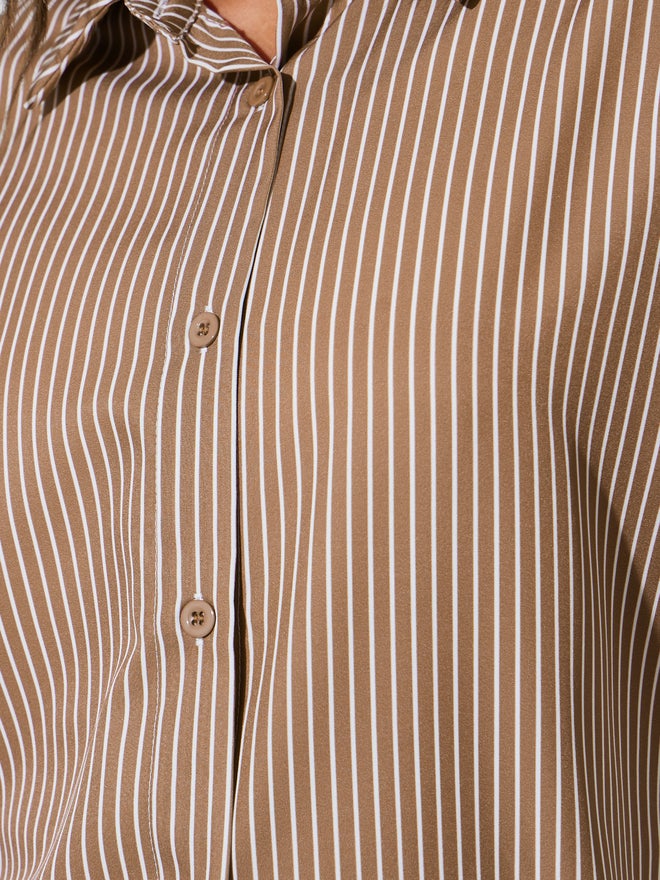 Styli Khaki Striped Oversized Shirt and Wide Leg Pants Set - Image 4