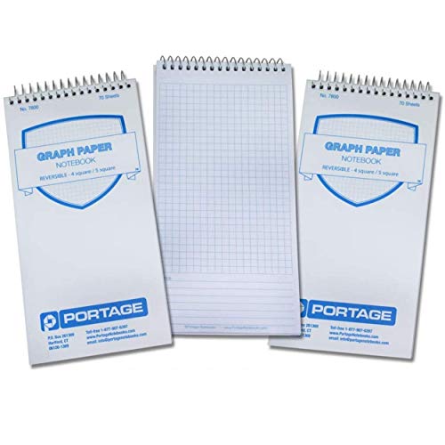 Portage Graph Paper Notebook – Top Bound Spiral Grid Notepad, Small Graph Notebook Writing Pad, Grid Paper, Reversible 4 Square / 5 Square with Notes Template, Extra Thick Cover For Extra Stability – - Image 1