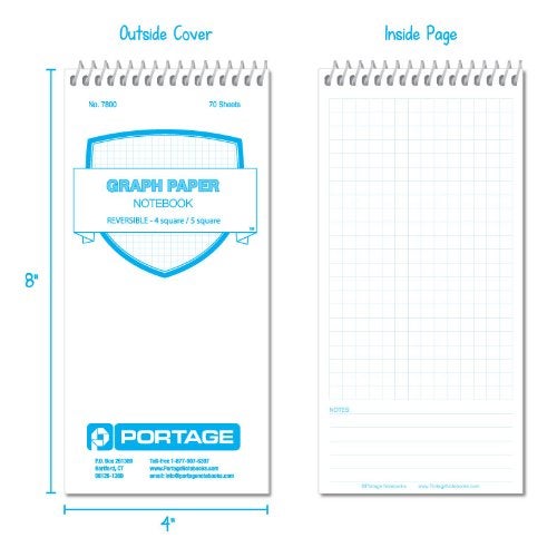 Portage Graph Paper Notebook – Top Bound Spiral Grid Notepad, Small Graph Notebook Writing Pad, Grid Paper, Reversible 4 Square / 5 Square with Notes Template, Extra Thick Cover For Extra Stability – - Image 5