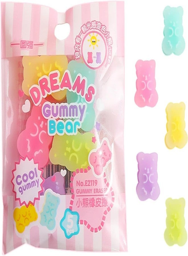 Kryoflare 5Pcs Gummy Bear Pencil Erasers, Animal Shaped, Colourful School Supplies, Stationery Supplies School Reward - Image 1