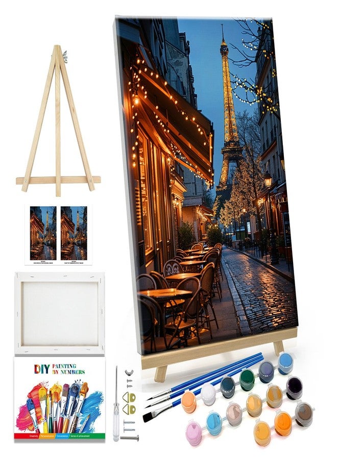 JOOZ Paint by Numbers Kit for Adults with Frame Eiffel Tower Paint by Number with Easel City Street Scene Adult Paint by Number Kits Paint by Number Canvas for Gift Home Wall Decor 7.87x11.81 Inch - Image 1