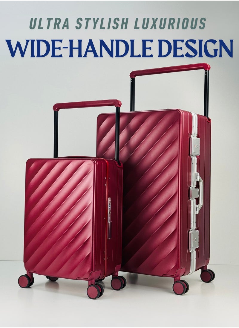 SAW & SEE Light Weight Wide Handle Aluminum Frame Fashion Trolley Luggage Set of 2-piece Unbreakable Polypropylene and Polycarbonate Strong Hard Suit Case with Dual Strong TSA approved lock and 4 Quite 360° Double wheels and Original 100% Aluminum Frame with free protection Cover (Carry-on Luggage and Checked Luggage 20-Inch/28-Inch) - RED  - Image 2