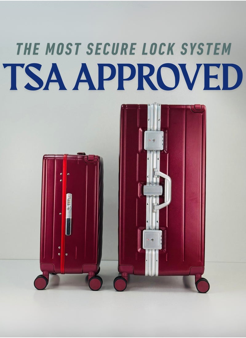 SAW & SEE Light Weight Wide Handle Aluminum Frame Fashion Trolley Luggage Set of 2-piece Unbreakable Polypropylene and Polycarbonate Strong Hard Suit Case with Dual Strong TSA approved lock and 4 Quite 360° Double wheels and Original 100% Aluminum Frame with free protection Cover (Carry-on Luggage and Checked Luggage 20-Inch/28-Inch) - RED  - Image 3