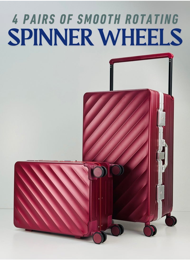 SAW & SEE Light Weight Wide Handle Aluminum Frame Fashion Trolley Luggage Set of 2-piece Unbreakable Polypropylene and Polycarbonate Strong Hard Suit Case with Dual Strong TSA approved lock and 4 Quite 360° Double wheels and Original 100% Aluminum Frame with free protection Cover (Carry-on Luggage and Checked Luggage 20-Inch/28-Inch) - RED  - Image 4