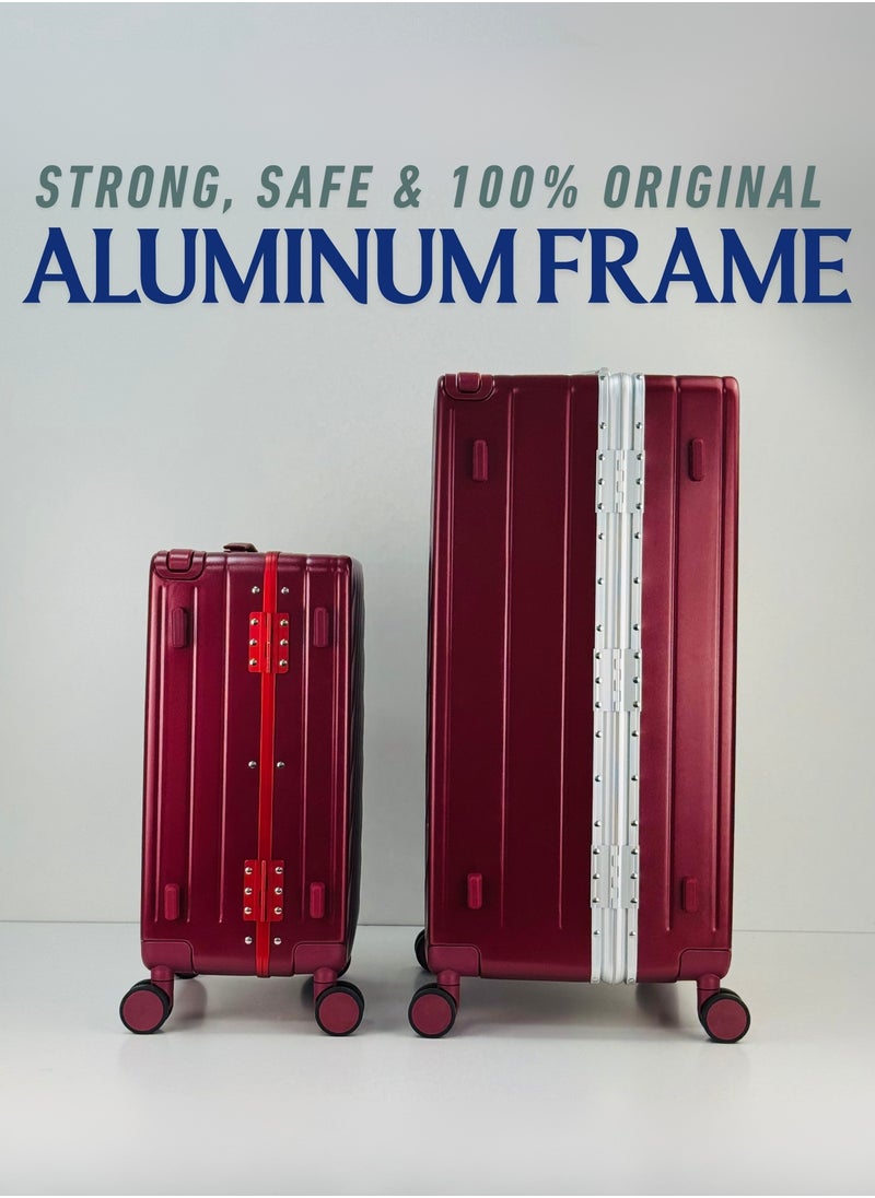 SAW & SEE Light Weight Wide Handle Aluminum Frame Fashion Trolley Luggage Set of 2-piece Unbreakable Polypropylene and Polycarbonate Strong Hard Suit Case with Dual Strong TSA approved lock and 4 Quite 360° Double wheels and Original 100% Aluminum Frame with free protection Cover (Carry-on Luggage and Checked Luggage 20-Inch/28-Inch) - RED  - Image 5